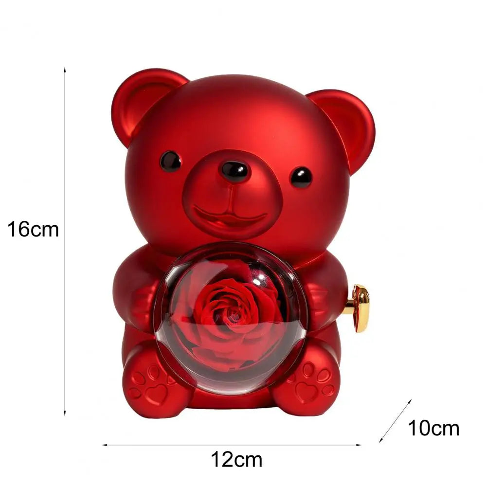 Preserved Rose Hug Bear with Heart Necklace